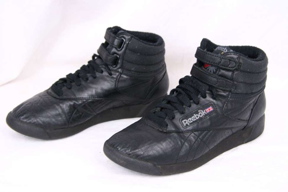 REEBOK Classic Freestyle Vintage 80s 90s Black Leather High Hi Top ...